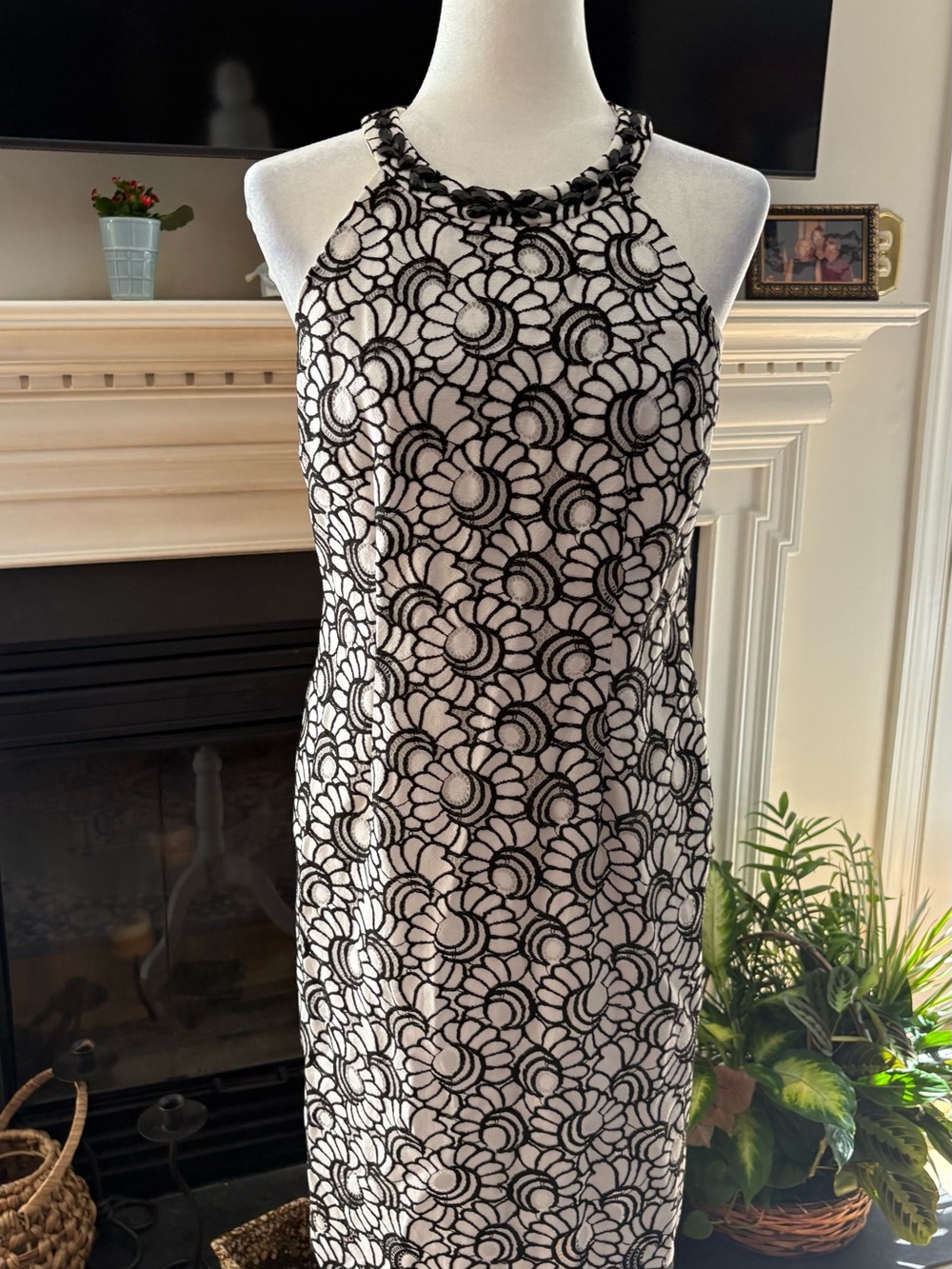 Nine West Black Lace Overlay Sheath Dress on White Lining